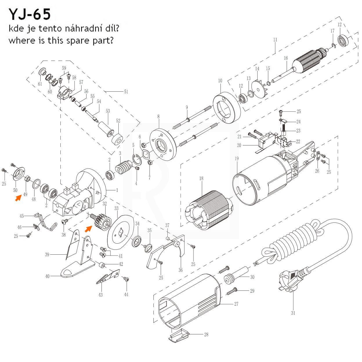 YJ-65 -  gear wheel, knife driver  (spare part no. 32 for hand hel cloth cutter ) - detail photo 1158